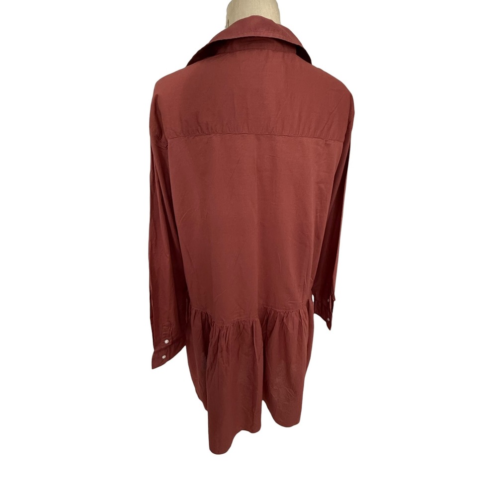 Grayson Shirt Dress Womens Large (4) Dusty Red Cotton Tiered Buttons Drop Waist - Picture 5 of 8